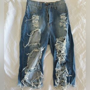 Fashion Nova Destroyed Cropped Denim Jeans